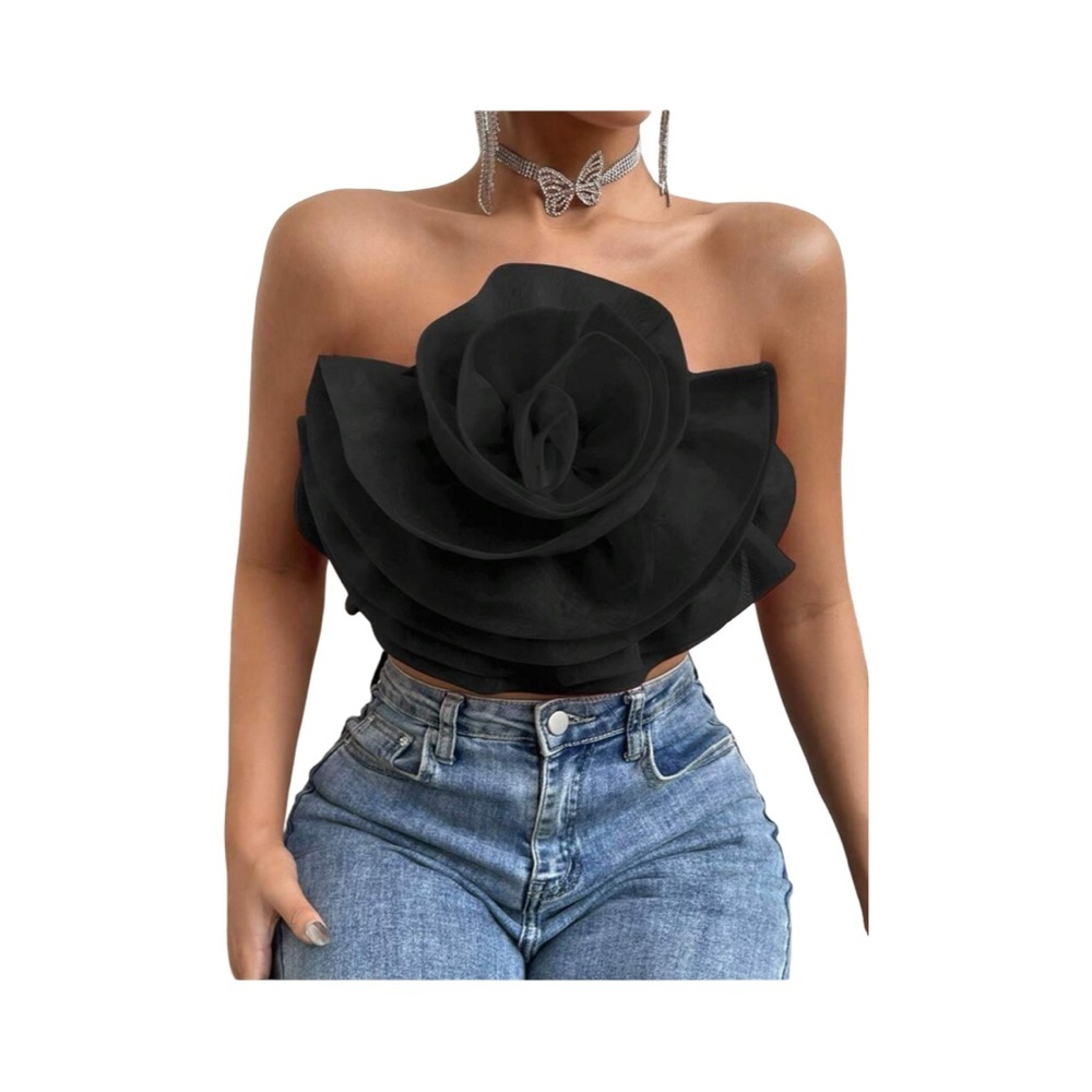 Goth Black Rose Top Medium - Picture 4 of 8
